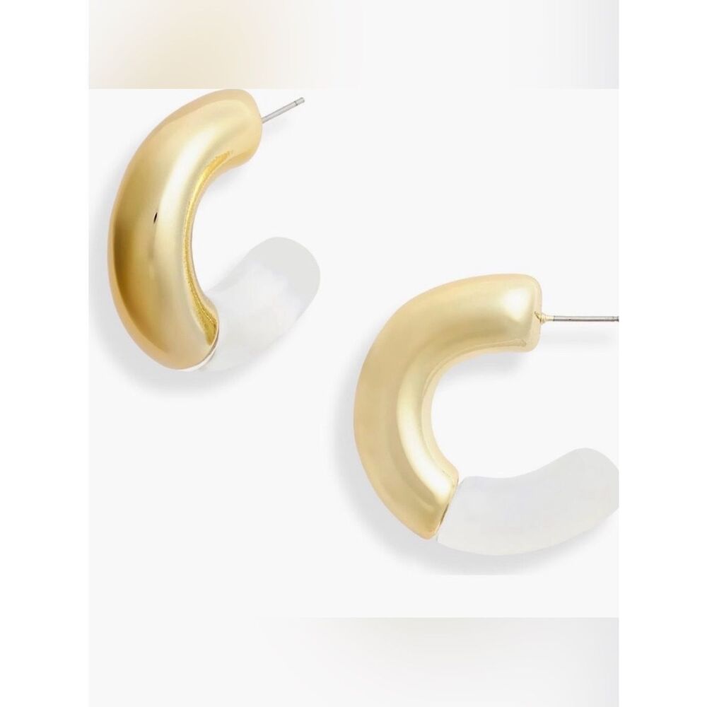 Gold and Clear Half-Hoop Earrings — Modern Two-Tone Design